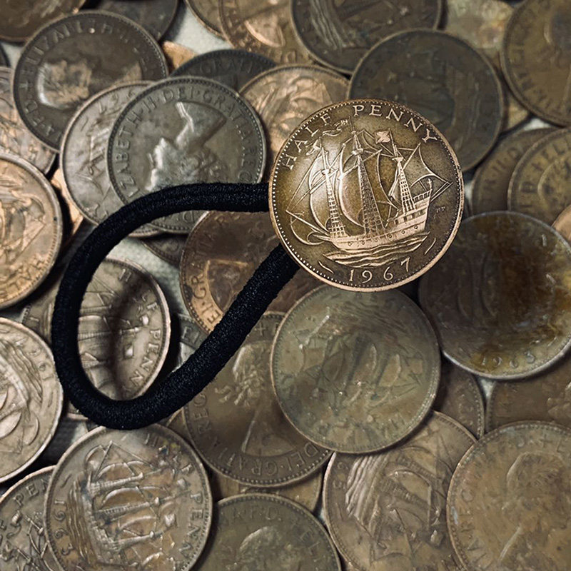 Square towel buckle rubber band buckle hair ring retro Japanese style cloth buckle real coin buckle men and women handmade