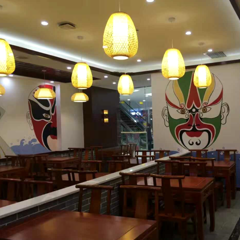 手工竹编灯笼竹灯罩复古包布南京大排档茶楼酒店客栈竹子编吊灯
