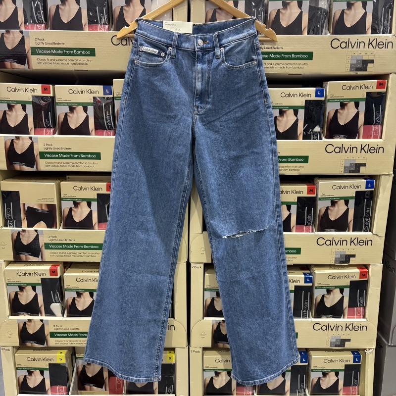 Costco Calvin Klein Jeans Ck Comfortable Mid-High Waist Wide-Leg Pants Vintage Straight Ripped
