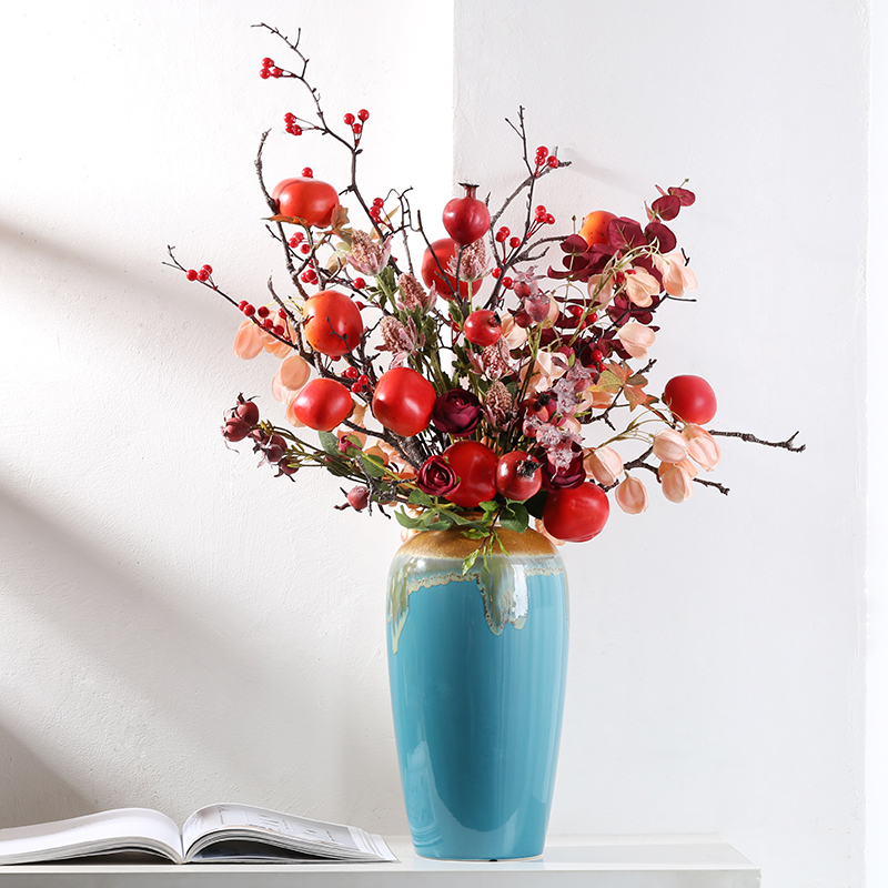 Chinese-style persimmon fruit branches simulation bouquet living room flower arrangement floor fake flower decoration decorations everything goes well