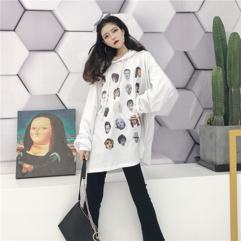 VK旗艦店 韓系個性連帽印花滿版長袖洋裝