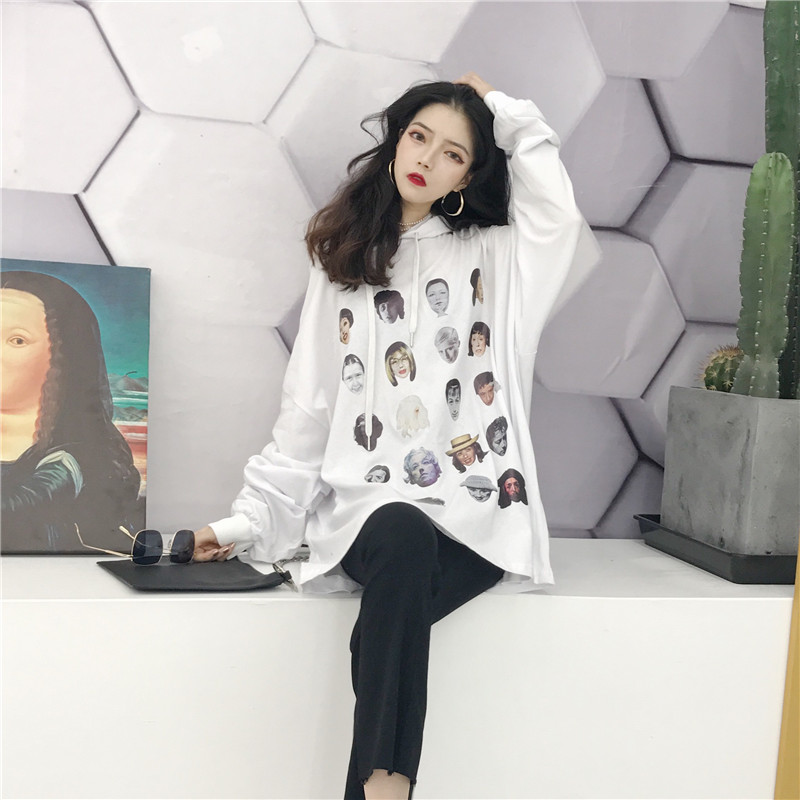 VK旗艦店 韓系個性連帽印花滿版長袖洋裝