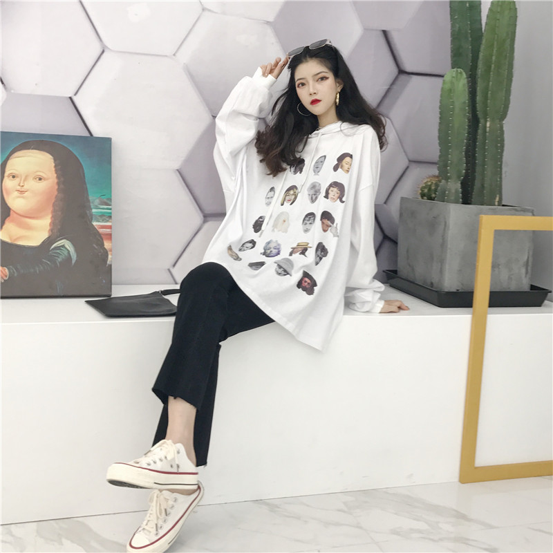 VK旗艦店 韓系個性連帽印花滿版長袖洋裝