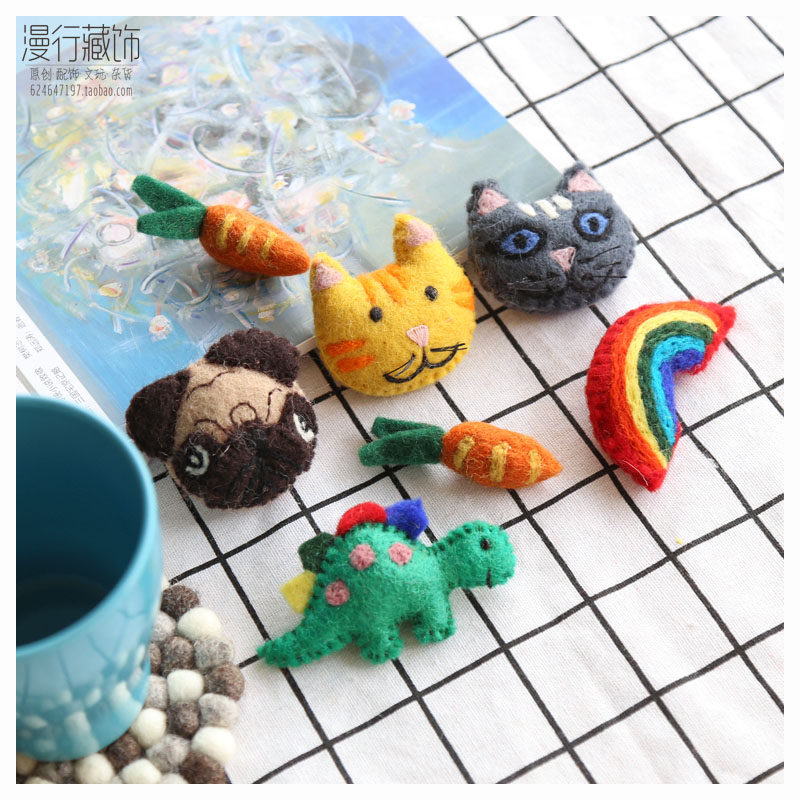 Nepali Artisanal Kitten Puppy Dinosaur Rainbow Wool Felt Child Anecdote Cute Brooch Brooch Wrap Scarves Bag Accessories