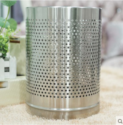 Stainless Steel Trash Can Leak Hole Hollowed-out Trash Can Bath Center Hotel Bathroom Round Trash Can No Lid
