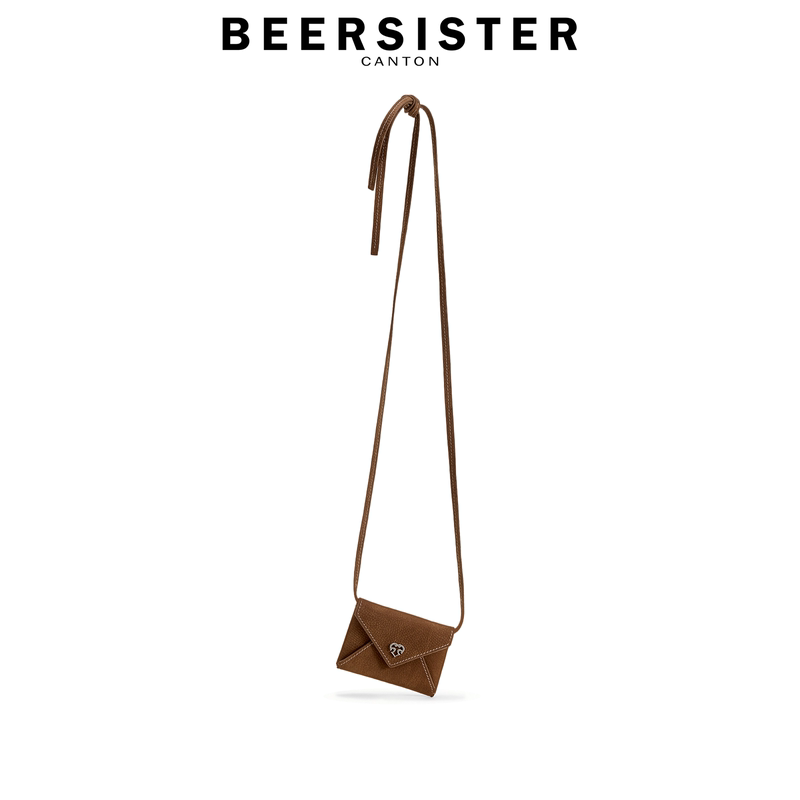 Beersister Lanyard Card Holder, Lychee Pattern First-Layer Cowhide, Mini Cross-Body Envelope Coin Purse, Neck-Hanging Small Bag Beersister Lanyard Card Holder, Lychee Pattern First-Layer Cowhide, Mini Cross-Body Envelope Coin Purse, Neck-Hanging Small Bag
