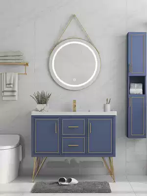 Nordic luxury bathroom cabinet floor-to-ceiling cosmetic room wash basin cabinet combination wash face wash table smart bathroom round mirror