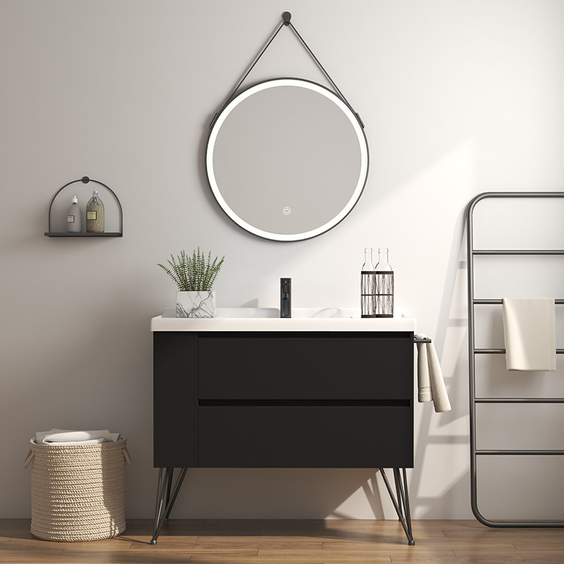 Nordic bathroom cabinet floor-standing black bathroom smart round mirror toilet washstand washbasin washstand combination