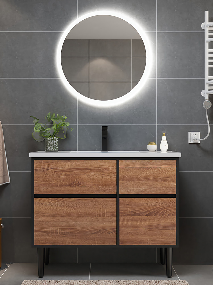 Nordic solid wood bath cabinet combination powder room Intelligent mirror Floor-to-ceiling bathroom face wash basin cabinet Modern and simple