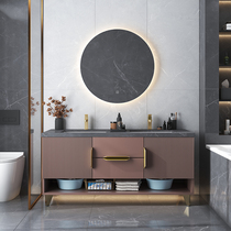 Oak Wood Bath Cabinet Floor Type Rock Board Integrated Washstand Basin Cabinet Combined Toilet Wash Terrace Washbasin Mirror Cabinet