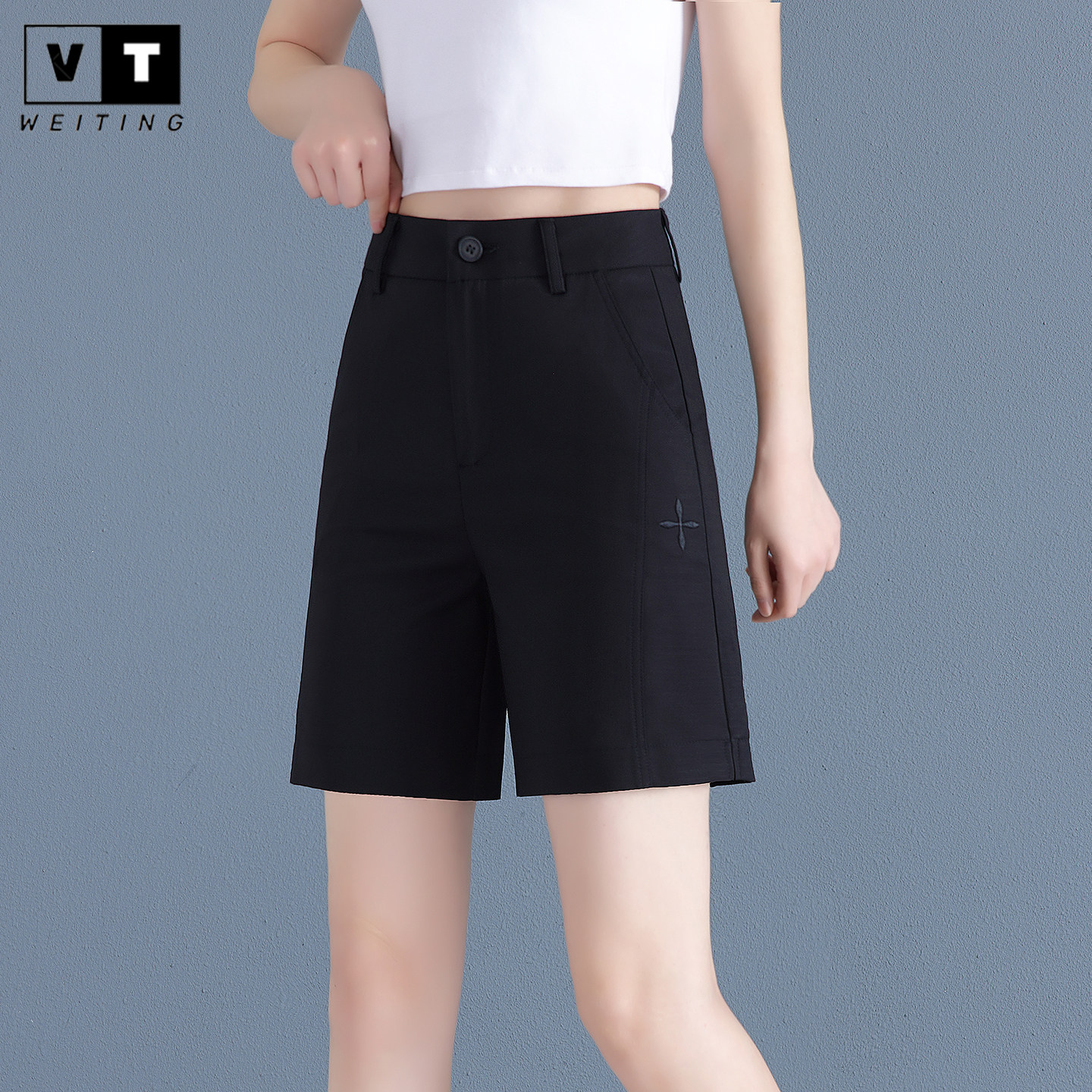WEI TING薄款宽松休闲五分高腰短裤女款夏季新款时尚简约直筒裤子