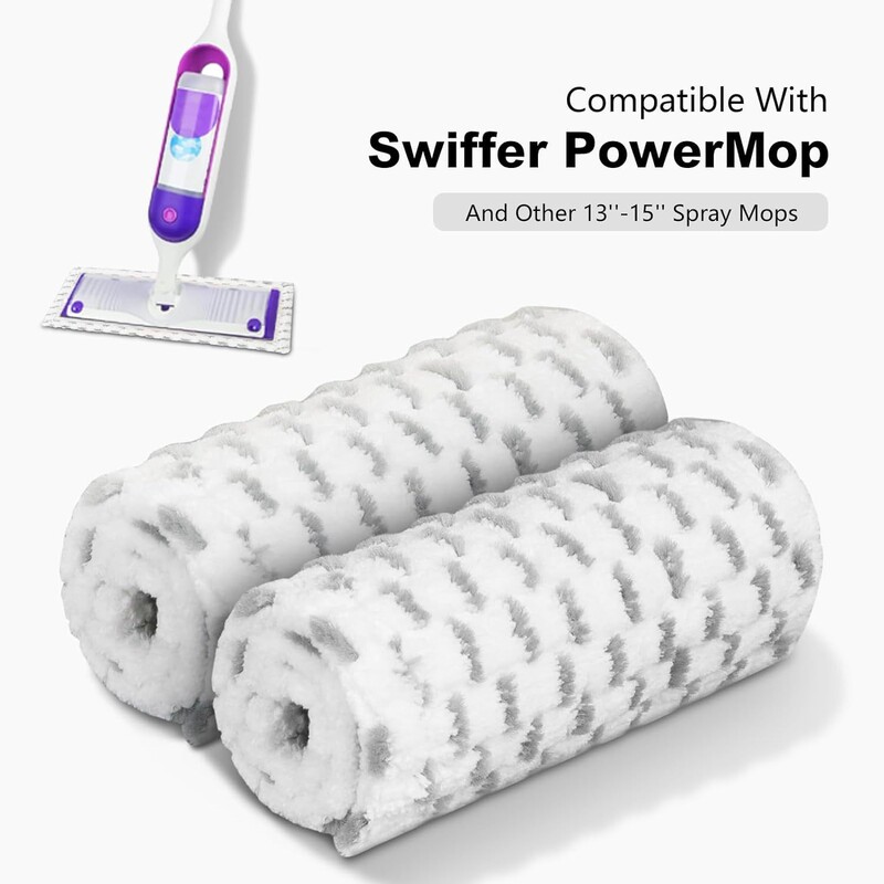 Compatible with Swiffer Powermop Mop Pads, Washable and Reusable Mop Replacement Cloth, Spray Absorbent Cloth