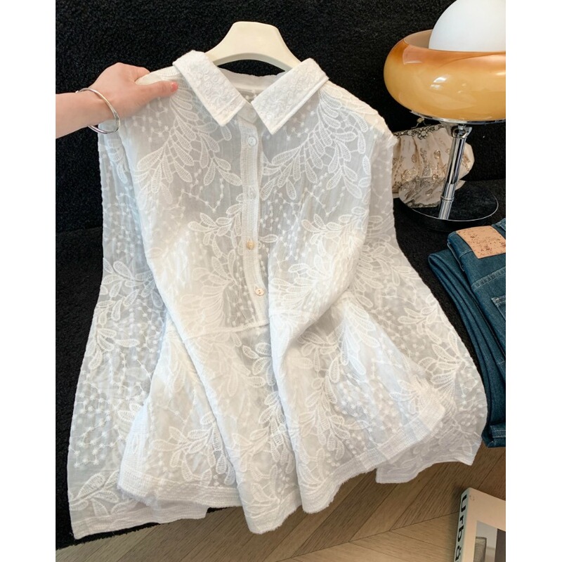Recommended for Personal Collection~ Heavy Embroidery Lace Long-Sleeve White Sun-Protective Shirt for Women, Light Luxury High-End Design Top