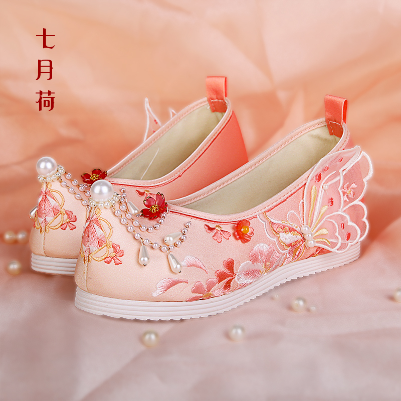 July Lotus Original Three-Dimensional Embroidered Pink Butterfly Height-Increasing Gradient 2026 Breathable Ancient Style Hanfu Shoes Embroidered Shoes for Women July Lotus Original Three-Dimensional Embroidered Pink Butterfly Height-Increasing Gradient 2026 Breathable Ancient Style Hanfu Shoes Embroidered Shoes for Women