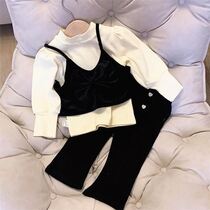 Girls Xiaoxiang Wind suit Childrens name Yuanyuan Gas Maira sling slapped undershirt Horn Pants Pants Three Sets Clothing