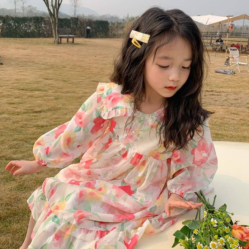Children Summer Ocean Dress Foreign Girl Holiday Little Girl Big Broken Flowers Snowspun Dresses Superfairy Skirt Little Fresh