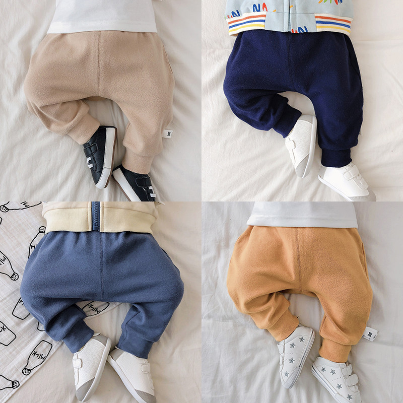 French Jacadi male and female baby pants spring fall baby outside wearing long pants large PP pants high waist protector Harun pants