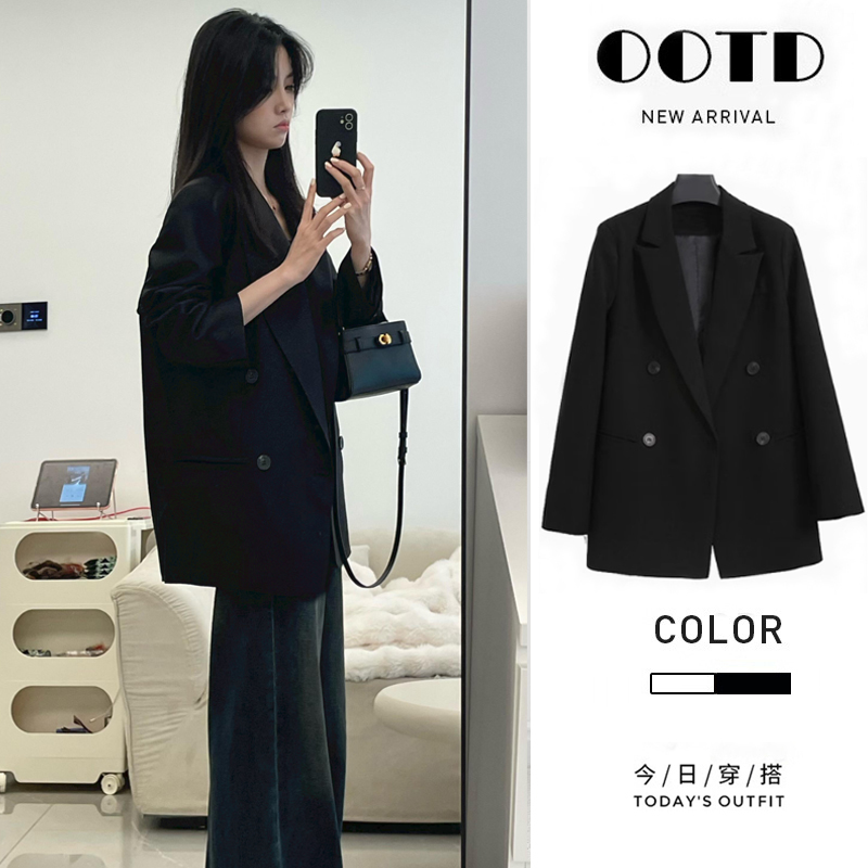 Черный пиджак для костюма женский 2025 весна и осень новая корейская версия маленького высококлассного свободного темпераментного повседневного костюма