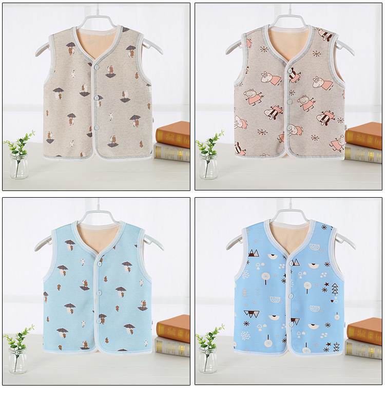 Trẻ em 1 vest cộng nhung dày 2 phim hoạt hình 2018 mới thu đông 3 nam nữ vest ấm áp 4 bé mặc áo gile màu be