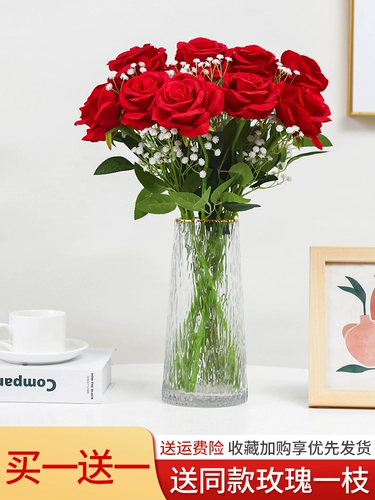 Симуляция розовые фальшивые цветы одиночные -поддерживать гостиную декоративные пластиковые цветочные украшения