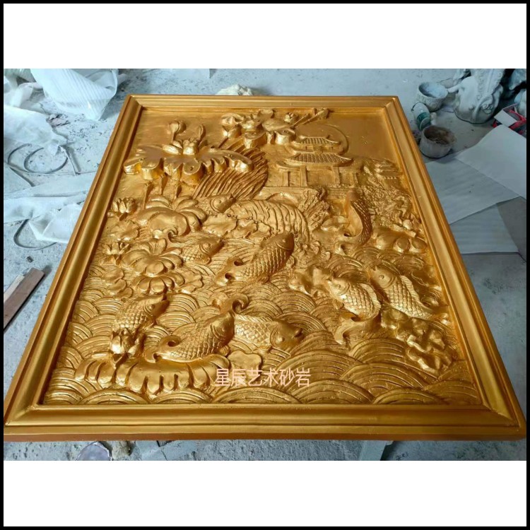Artificial Sandstone Fiberglass Embossed Courtyard Wall Mural Hotel Villa Community Interior Exterior Wall Decoration Carp Leaping