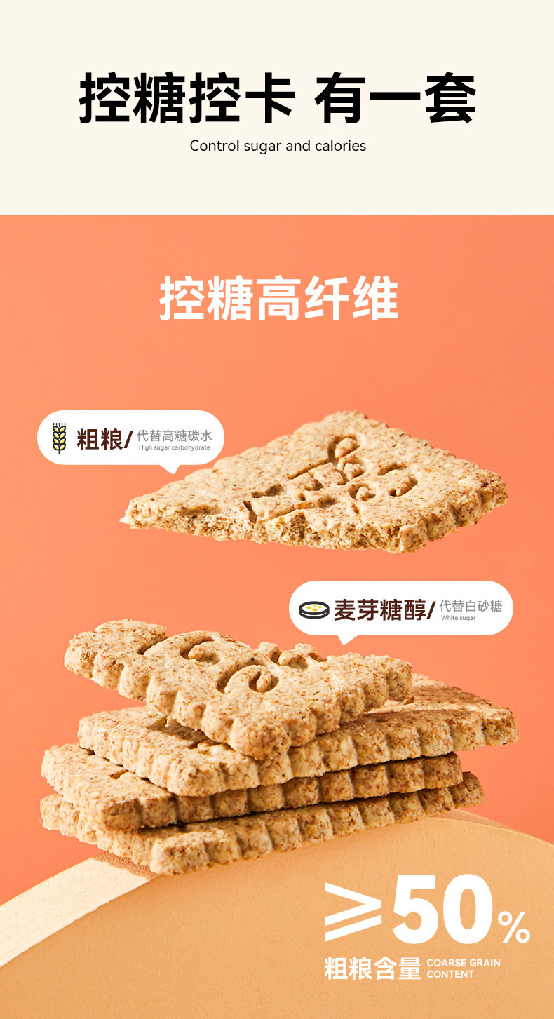 初吉 低GI全麦饼干 代餐减肥 1180g 图1