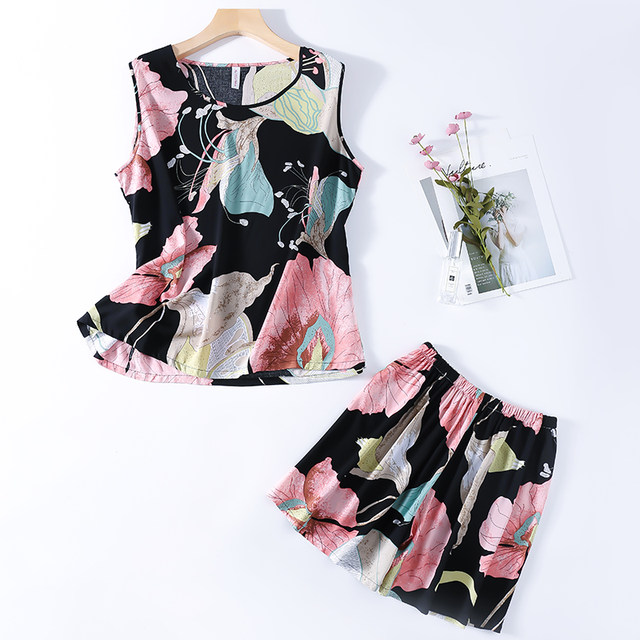 ຜ້າຝ້າຍ Silk Pajamas Vest Shorts Set Korean Style Women's Artificial Cotton Home Clothes Suspender Cotton Silk Loose Summer Size Large