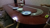 Oval dining table round table model room hotel clubhouse living room furniture modern Chinese electric dining table and chair combination