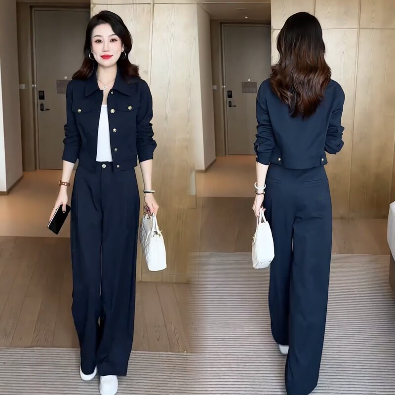 【Kali】High-End Fashion Set for Women, Autumn 2026, Stylish Short Jacket and Wide-Leg Pants Two-Piece Set