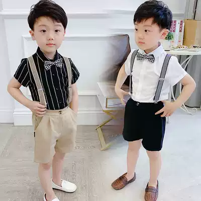 Boys short-sleeved suit Handsome baby-hugging bag pants Flower girl dress Children's little host piano chorus performance suit suit