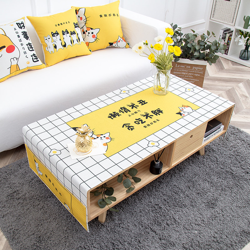 Cartoon grain dust-proof tea dust cloth double pocket thicker cotton linen waterproof rectangular dining table cover in fabric