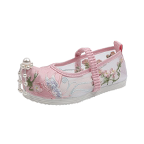 Girls sandals summer antique mesh childrens upturned beaded embroidered shoes ancient Chinese style non-slip Hanfu shoes