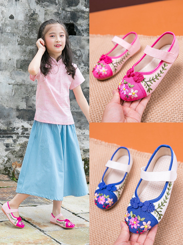Girls embroidered shoes linen summer breathable antique shoes girl clothes shoes old Beijing ancient cloth shoes