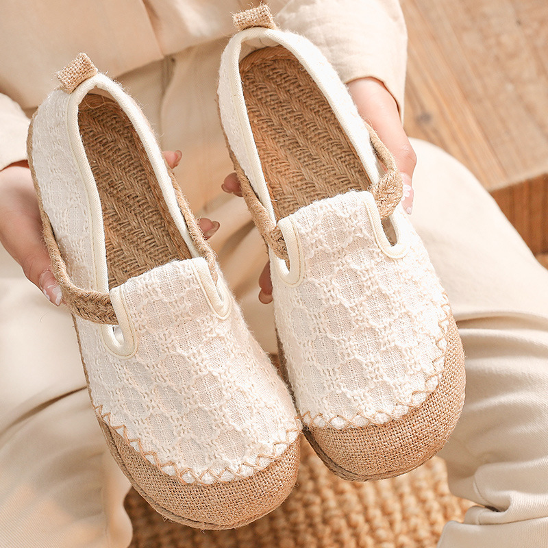 Pastoral Style Linen Old Beijing Cloth Shoes for Female Students, Summer Canvas Shoes, Slip-On Lazy Shoes, Handmade Breathable Fisherman Shoes