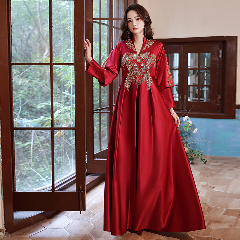 Chinese-Style Maternity Toast Dress, New Bride Belly-Covering Wedding Engagement Homecoming Thank-You Banquet Plus-Size Evening Gown for Women Chinese-Style Maternity Toast Dress, New Bride Belly-Covering Wedding Engagement Homecoming Thank-You Banquet Plus-Size Evening Gown for Women