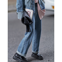 GUOE 20AW retro high waist straight thin loose long casual wide leg jeans womens spring and autumn wild