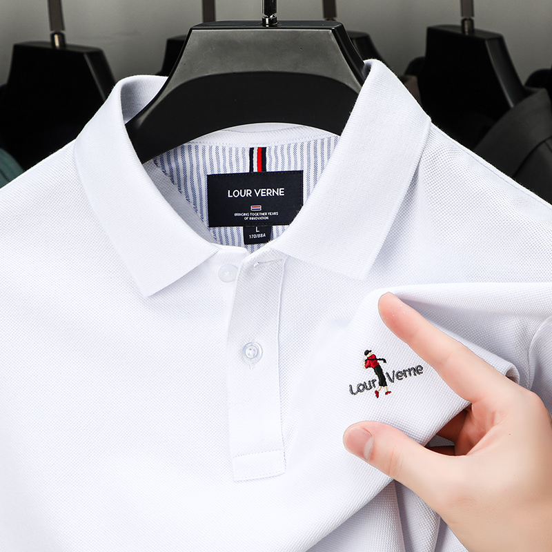 American dolphin (lower swing open fork) 100 pure cotton POLO shirt long sleeve t-shirt male advanced senses embroidery turned collar body shirt-Taobao