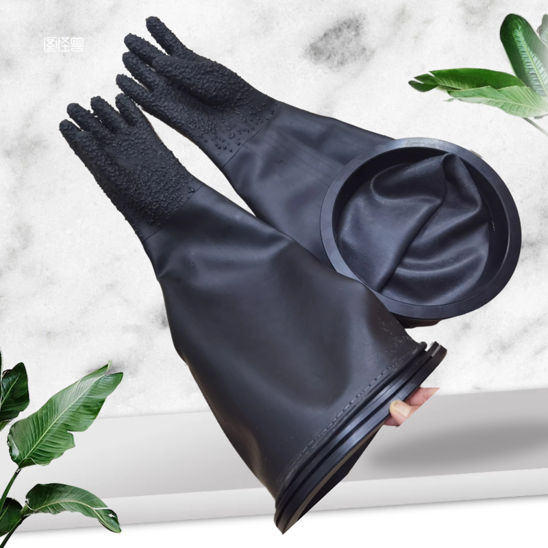 Box blasting machine sandblasting gloves with particles thickened wear-resistant sandblasting gloves card groove rubber ring protective gloves