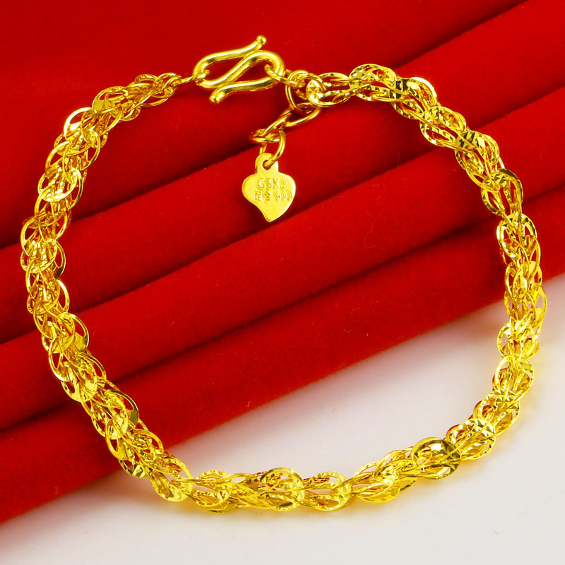 Authentic Gold Bracelet for Women, 9999 Pure Gold Bangle, Real Gold Wedding Jewelry, Pure Gold Phoenix Tail Chain, Durable, for Mom