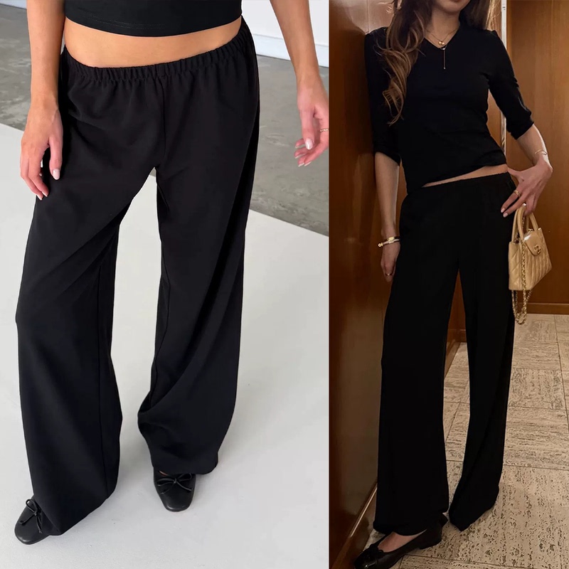 Onther Normal Low-Waisted Black Straight-Leg Casual Pants, Simple, Comfortable, Versatile, Sporty, Floor-Length Pants Onther Normal Low-Waisted Black Straight-Leg Casual Pants, Simple, Comfortable, Versatile, Sporty, Floor-Length Pants