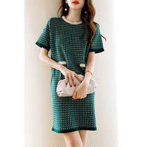 Boo Pala Xiaoxiang socialite style quality foreign style high-end straight tube 2021 early spring new summer short-sleeved dress