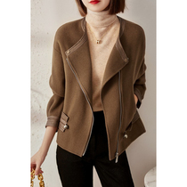 Boo Pala personality short loose jacket 2021 autumn and winter New slim lapel zipper pure wool coat women