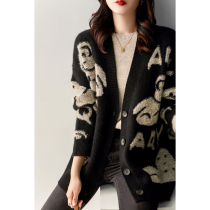 Boo Pala high weight 100% pure cashmere cardigan soft cute bear letter towel embroidered warm knitting