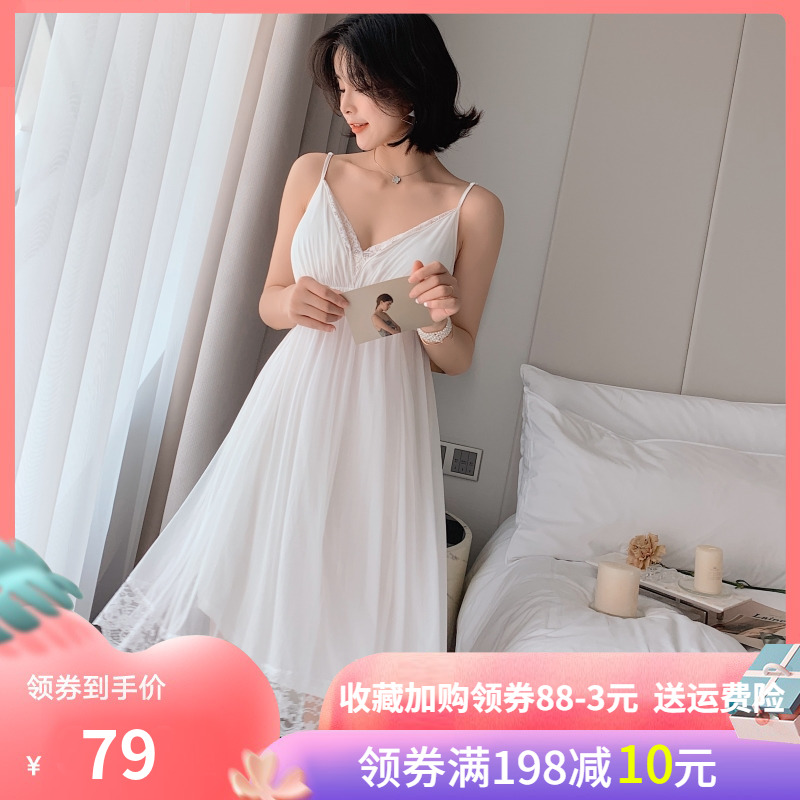 With Chest Cushion Sleepwear Woman Summer Princess Lace Harness Pyjamas Sleeping Dress Sexy Thin palace Wind Ice Silk Home Clothing Thin