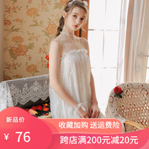 Princess suspender night dress womens summer retro sexy lace court pajamas loose mesh bandeau home dress thin section