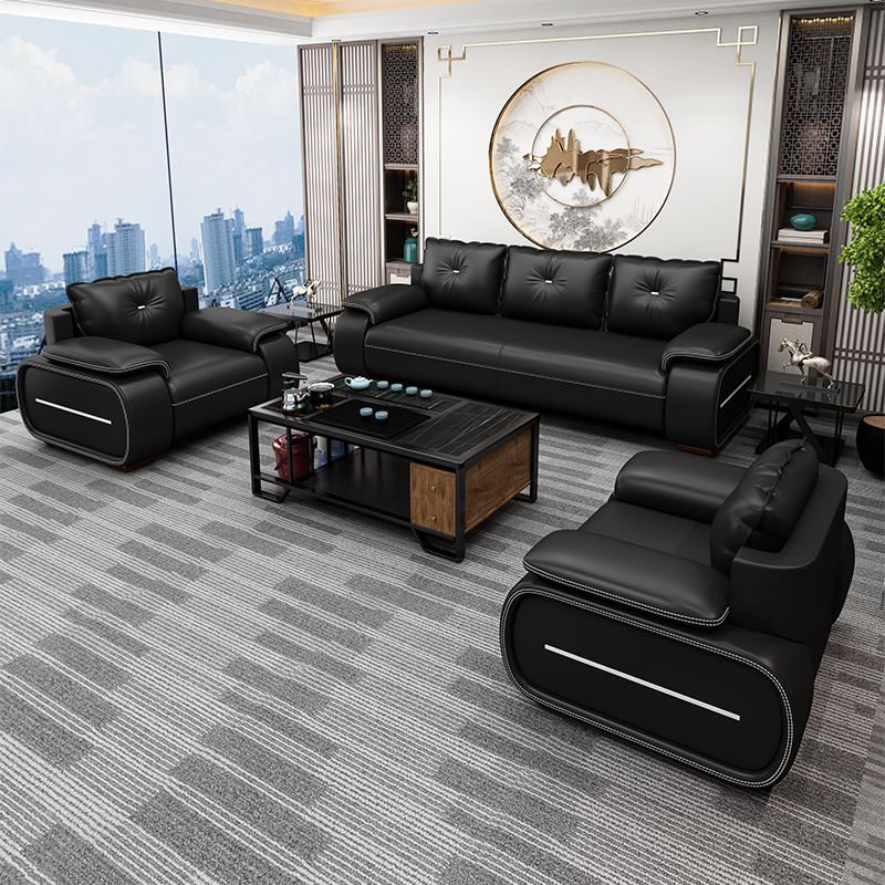 Simple modern business office sofa leather tea couch table combination package three people to negotiate reception guests