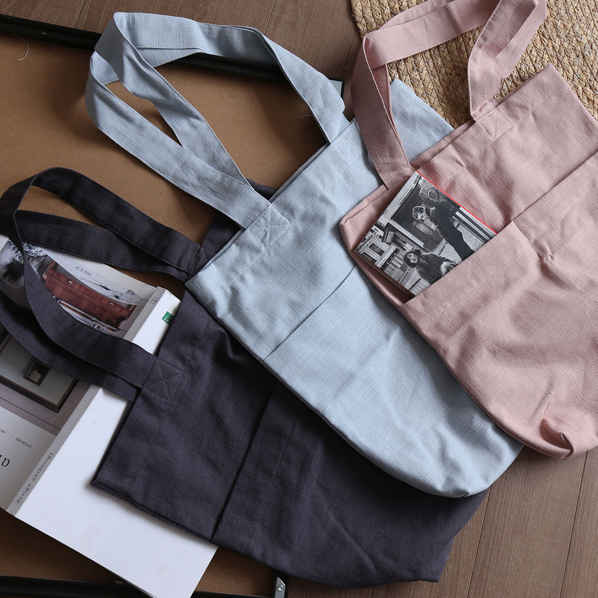 Song-makers eco-friendly living cotton linen Practical cloth Bags Large Capacity Single Shoulder Canvas Shopping Bag Bag Handbag