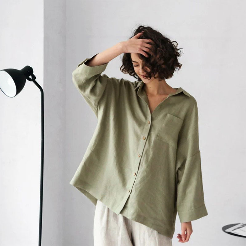 Monsoon French-Style Loose and Casual Pure Linen Women's Shirt, Minimalist Versatile Refreshing Long-Sleeve Top, Sun Protection Jacket Monsoon French-Style Loose and Casual Pure Linen Women's Shirt, Minimalist Versatile Refreshing Long-Sleeve Top, Sun Protection Jacket