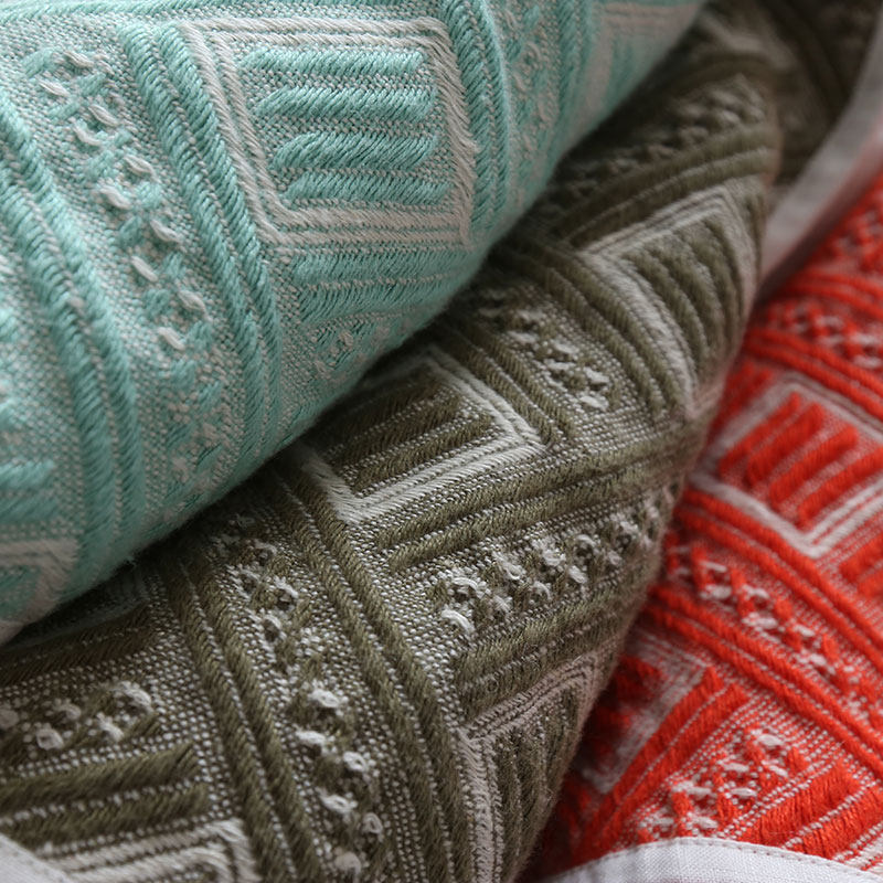 Classic style add colour French linen rhombus jacquard thickened cover blanket washed with soft pure linen bed cover soft mat