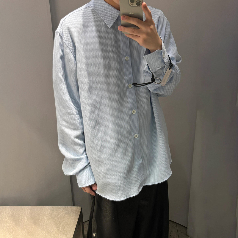 Ol Style Blue and White Striped Textured Shirt, Casual, Loose, Lazy, Cool, Long-Sleeved Shirt, Versatile Top Ol Style Blue and White Striped Textured Shirt, Casual, Loose, Lazy, Cool, Long-Sleeved Shirt, Versatile Top
